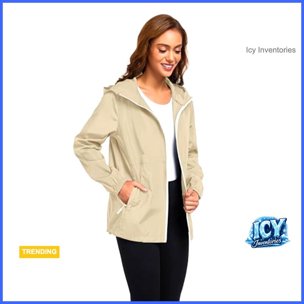 Waterproof Rain Jacket Lightweight Packable Hooded Windbreaker - Picture 2 of 7